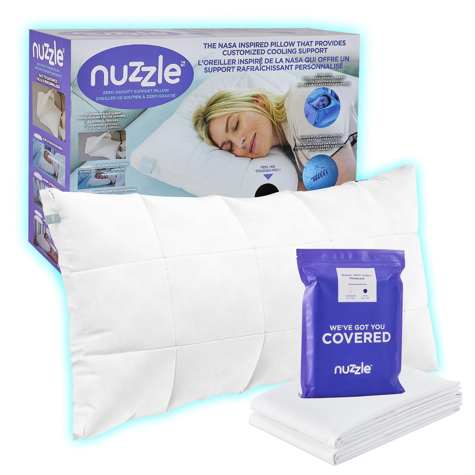 Amazon.com: Nuzzle Cooling Adjustable King Size Pillow and